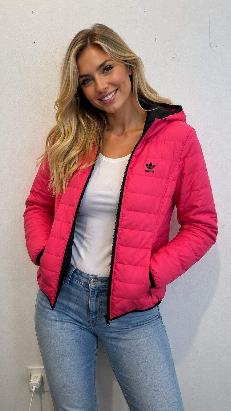 ADIDAS ORIGINAL Hot Pink Quilted Padded Zip Up Hooded Insulated Jacket sz Small